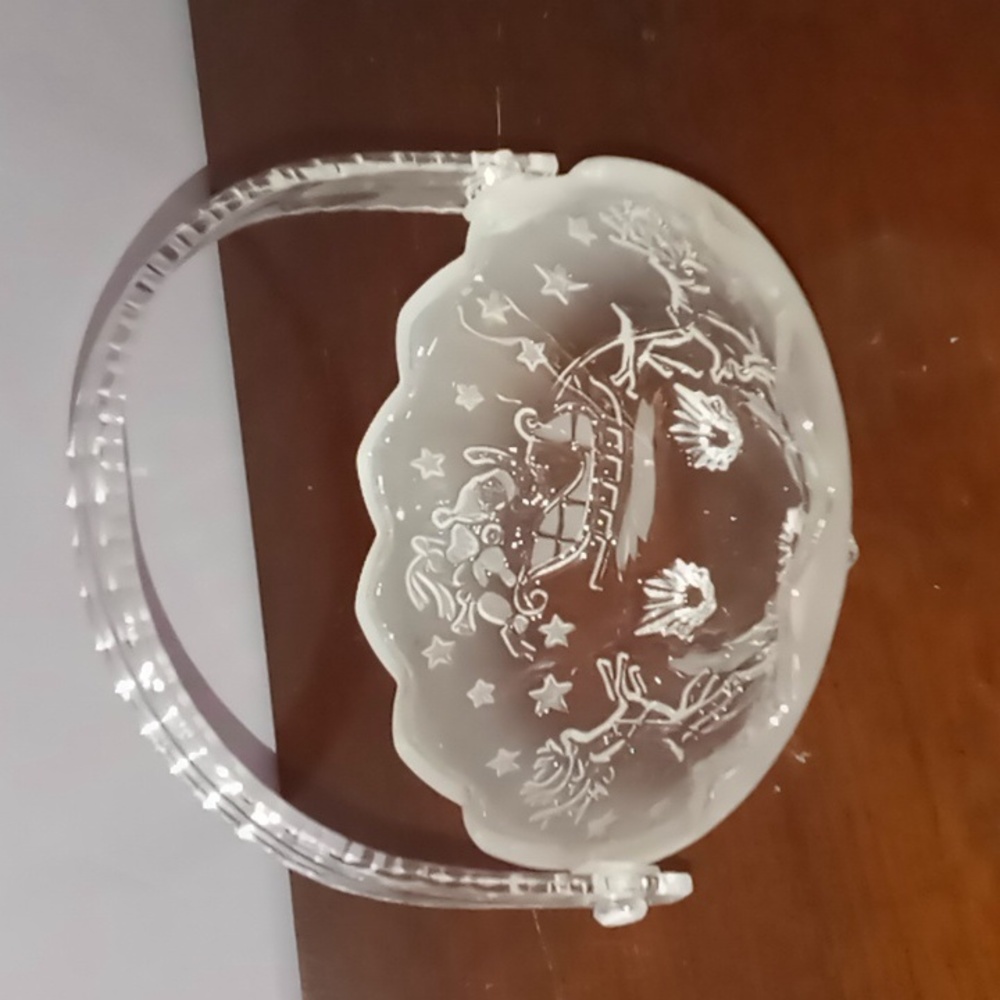 Unbranded Santa and Reindeer Glass Candy Bowl w Plastic Handle